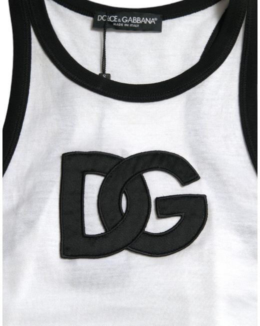 Dolce & Gabbana White Dg Patch Sleeveless Cotton Tank Top