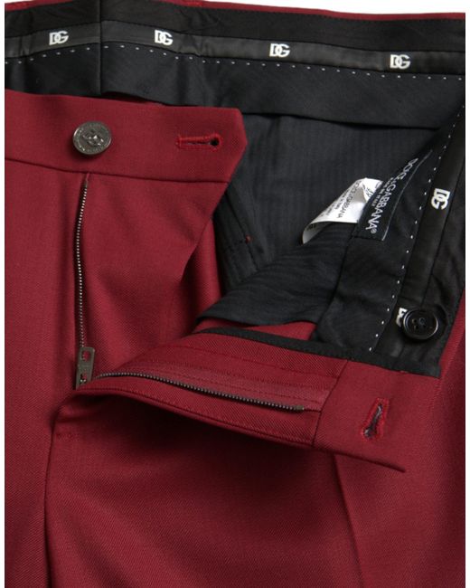 Dolce & Gabbana Red Wool Slim Fit Dress Pants for men