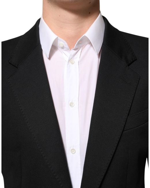 Dolce & Gabbana Black Dark Blue Cotton Men Jacket Coat Blazer Suit for men