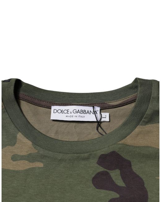 Dolce & Gabbana Green Camouflage Tshirt Short Sleeve Crew Neck for men