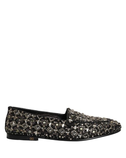 Dolce & Gabbana Black Silver Leather Logo Slip On Loafers Shoes for men