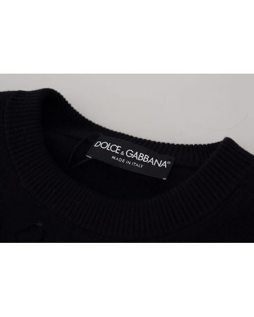 Dolce & Gabbana Black Wool Logo Pattern Crewneck Pullover Sweater for men
