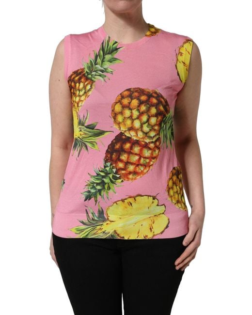 Dolce & Gabbana Pink Pineapple Roundneck Sleeveless Tank Top