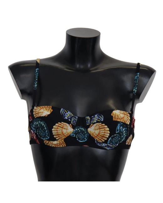 Dolce & Gabbana Black Seashells Print Swimwear Bikini Tops