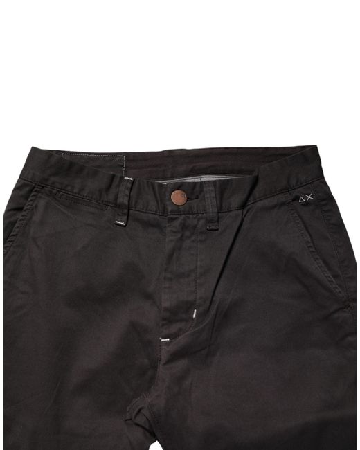 Sun 68 Black Dark Brown Cotton Stretch Straight Mid Waist Trouser Pants for men