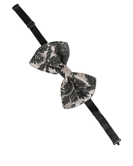 Dolce & Gabbana Men Black Silver Floral Adjustable Neck Papillon Bow Tie for men