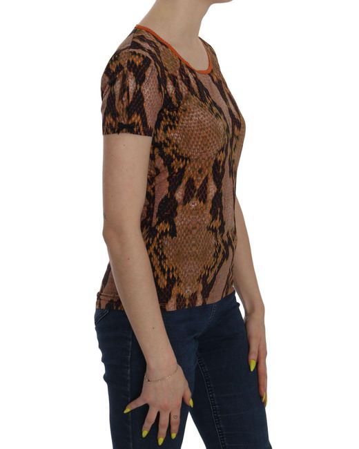 Just Cavalli Brown Snake Skin Print Short Sleeve Top T-Shirt