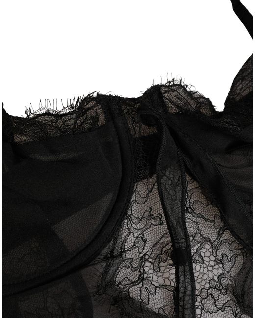 Dolce & Gabbana Black Silk Lace Lingerie Chemise Top Underwear