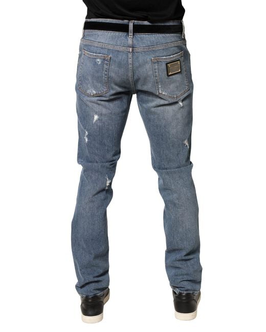 Dolce & Gabbana Blue Tattered Slim Fit Cotton Denim Jeans Elastane Clothing for men