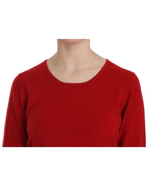 Mila Schon Cashmere Red Round Neck Pullover Top Sweater