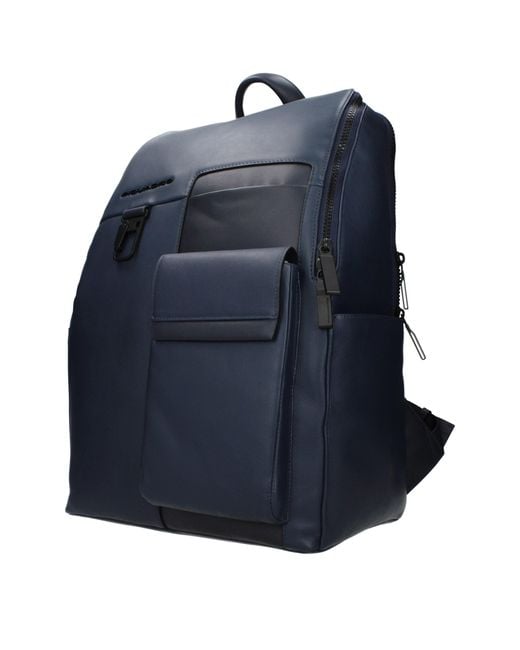 Piquadro Blue Leather Backpack for men