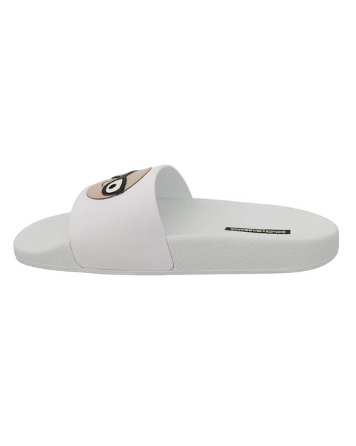 Dolce & Gabbana White Leather #dgfamily Slides Shoes Sandals