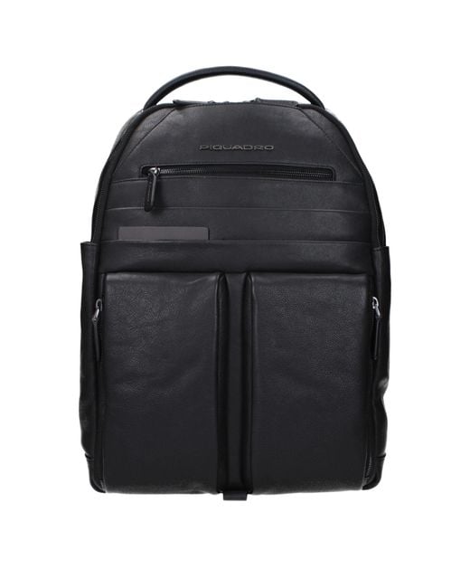Piquadro Black Leather Backpack for men