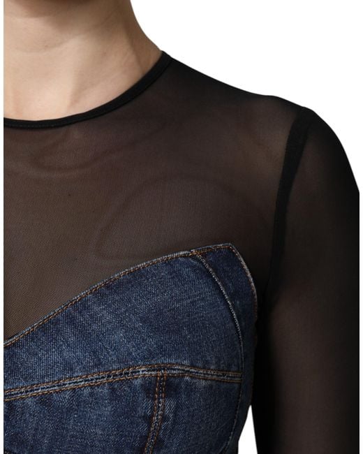 Dolce & Gabbana Black Blue Long Sleeves Denim Mini Dress for men