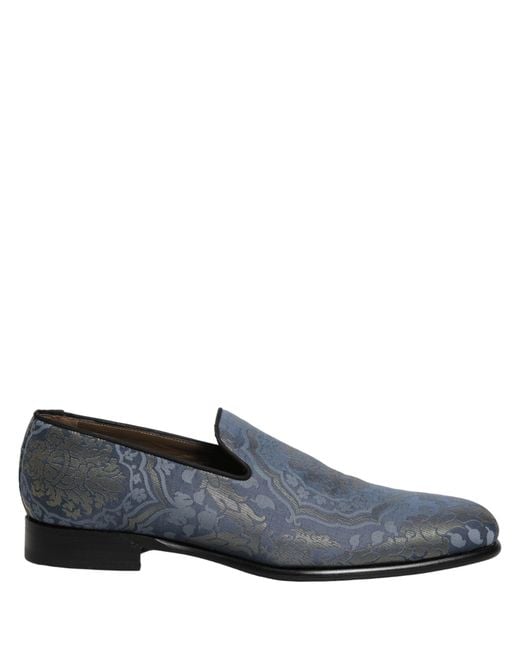 Dolce & Gabbana Gray Blue Floral Brocade Slip On Loafers Shoes for men