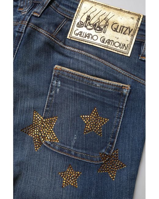 John Galliano Blue Cotton Mid Waist Wide Leg Denim Jeans