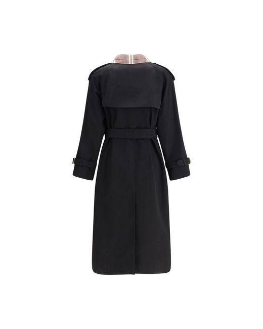 Burberry Black Castleford Long Trench Coat With Check Collar