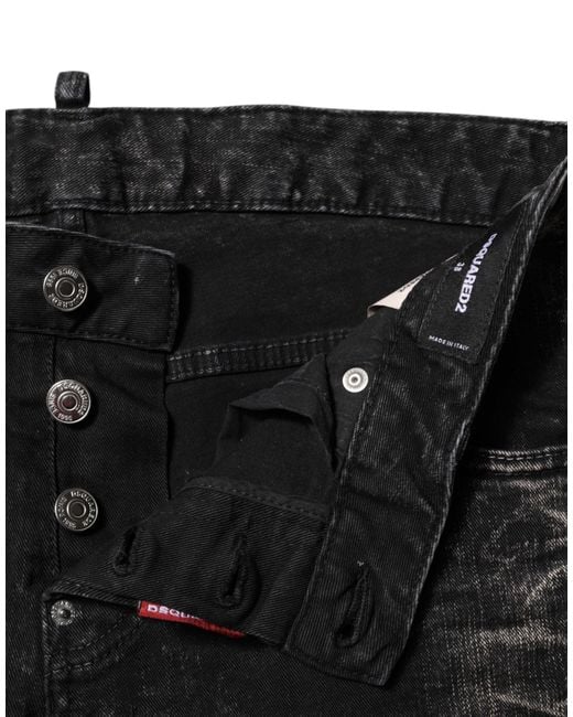 DSquared² Black Washed Mid Waist Tapered Denim Jeans for men
