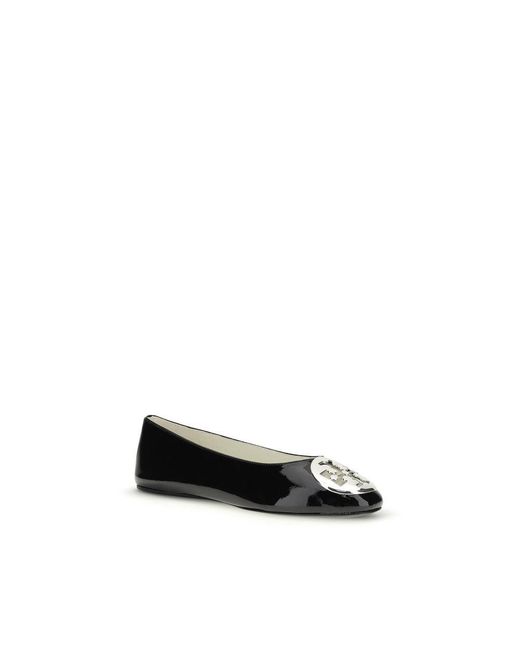 Tory Burch Black Calf Leather Bos Taurus Ballet Flats