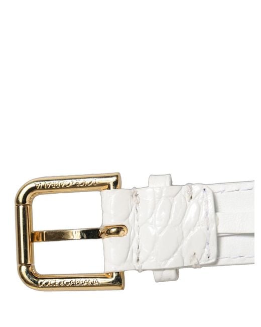 Dolce & Gabbana Gray White Embossed Leather Gold Buckle Belt Strap Bracelet