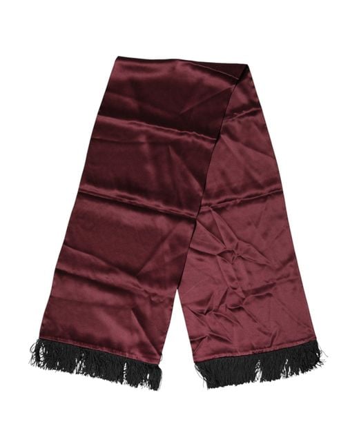 Dolce & Gabbana Red Silk Satin Fringes Neck Foulard Scarf for men