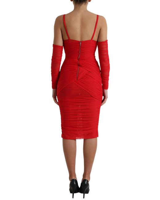 Dolce & Gabbana Red Radiant Stretch Satin Midi Dress