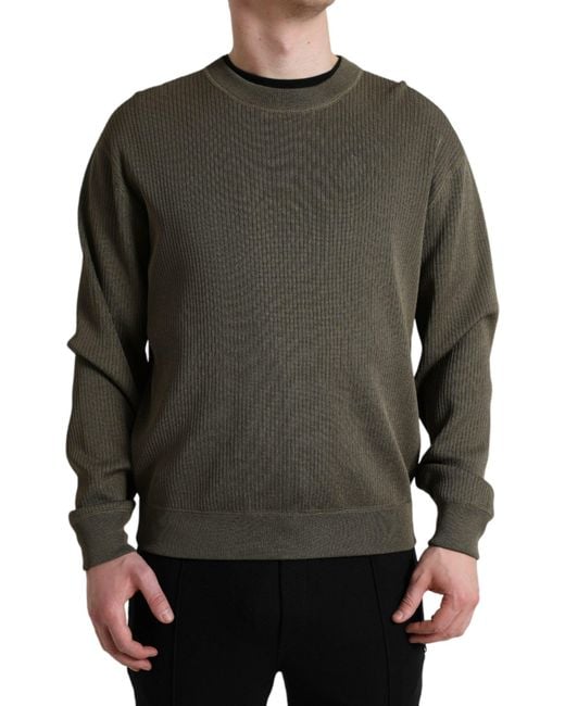 Dolce & Gabbana Gray Viscose Crew Neck Pullover Sweater for men