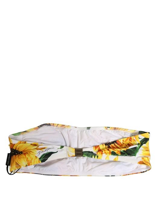 Dolce & Gabbana Yellow White Sunflower Print Bandeau Beachwear Bikini Top