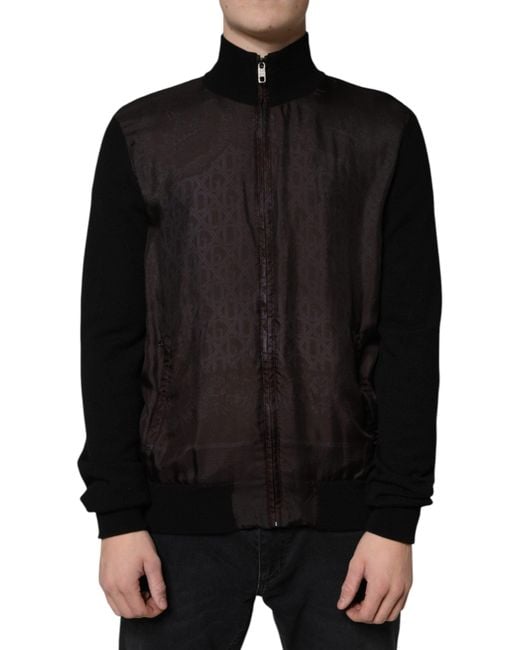 Dolce & Gabbana Black Logo Monogram Full Zip Bomber Jacket for men