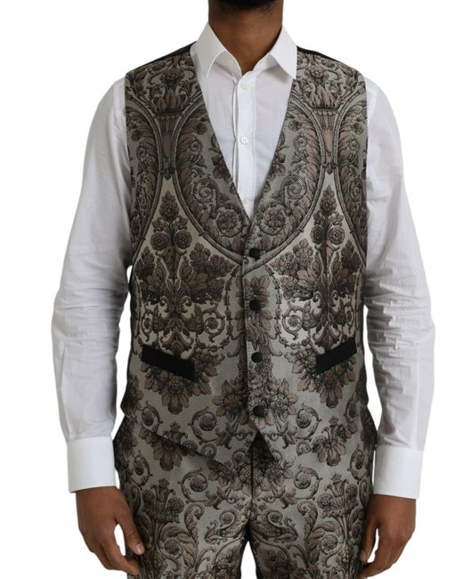 Dolce & Gabbana Black Floral Jacquard Formal 3 Piece Suit for men