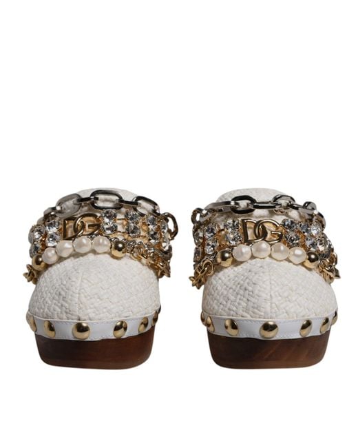Dolce & Gabbana Brown Woven Platform Clogs With Chain Detail