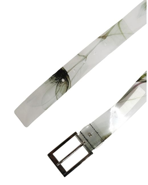 Dolce & Gabbana Gray Floral Pvc Metal Buckle Belt Calf Leather for men