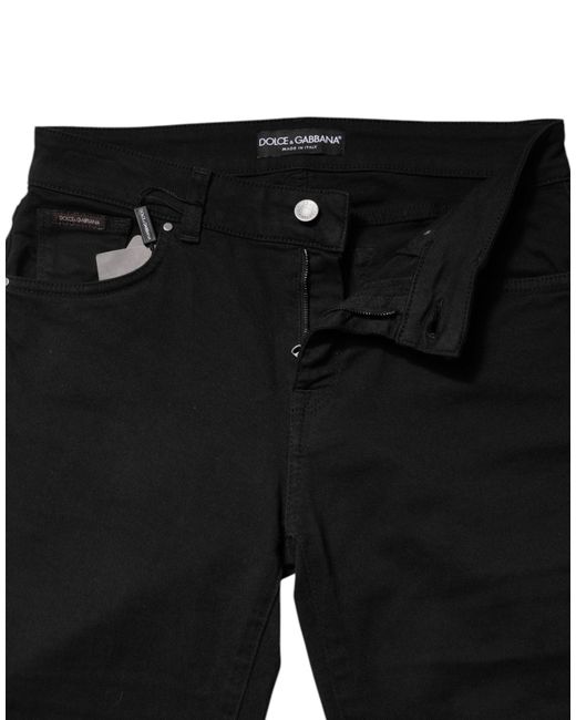 Dolce & Gabbana Black Cotton Logo Mid Waist Skinny Denim Jeans for men