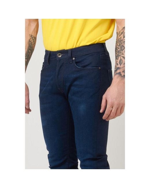 Gas Blue Cotton Slim Fit Jeans for men