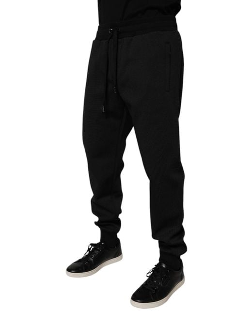 Dolce & Gabbana Black Woven Drawstring Trousers for men