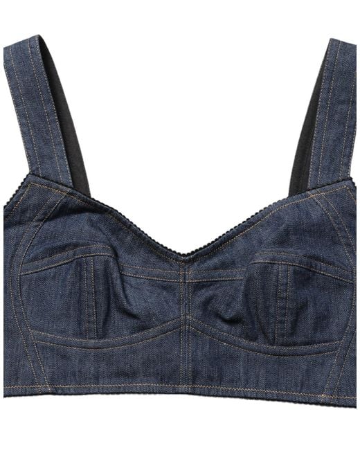 Dolce & Gabbana Black Denim Corset Bralette Cotton Cropped Top