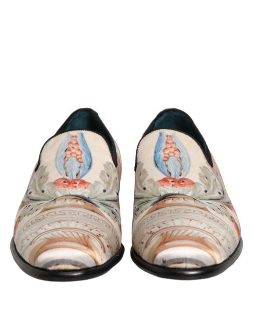 Dolce & Gabbana White Floral Vase Slip On Dress Loafers Shoes for men