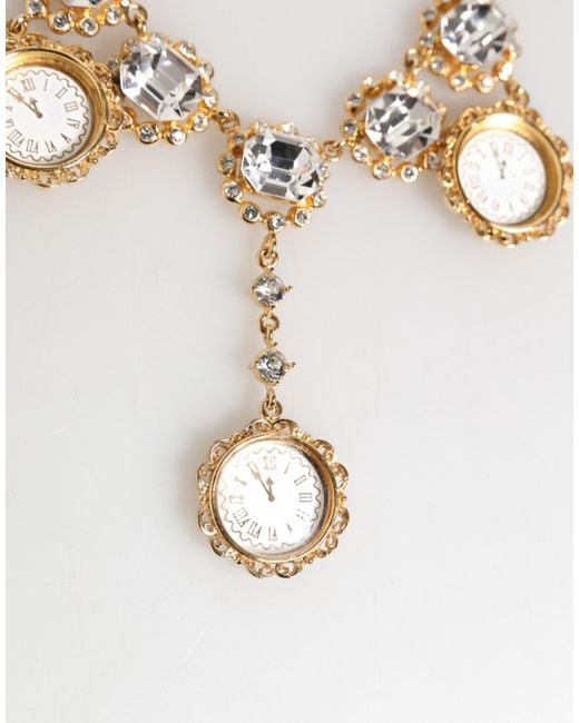 Dolce & Gabbana White Crystal Clock Pendant Statement Jewelry Necklace