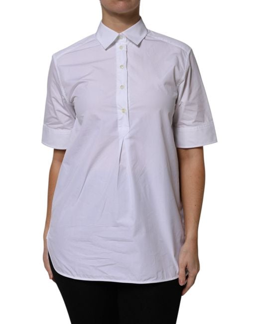 Dolce & Gabbana Purple White Cotton Short Sleeves Collared Polo Top for men