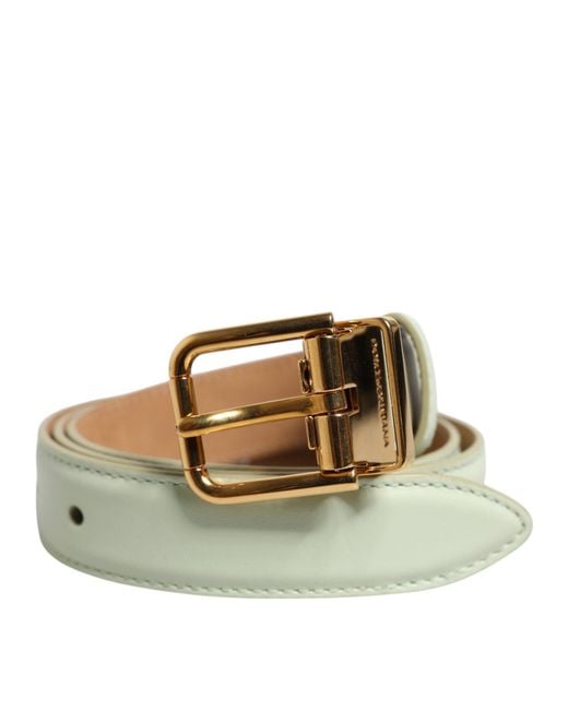 Dolce & Gabbana Light Green Leather Gold Metal Buckle Belt for men