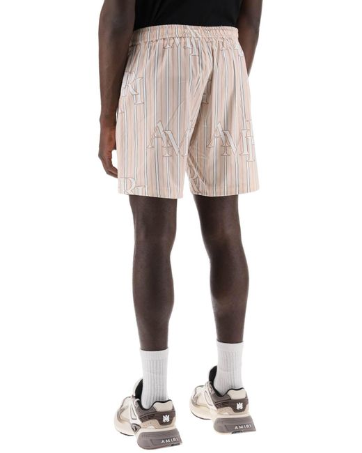 Amiri Pink Stripe Technical Poplin Bermuda Shorts With Logo for men