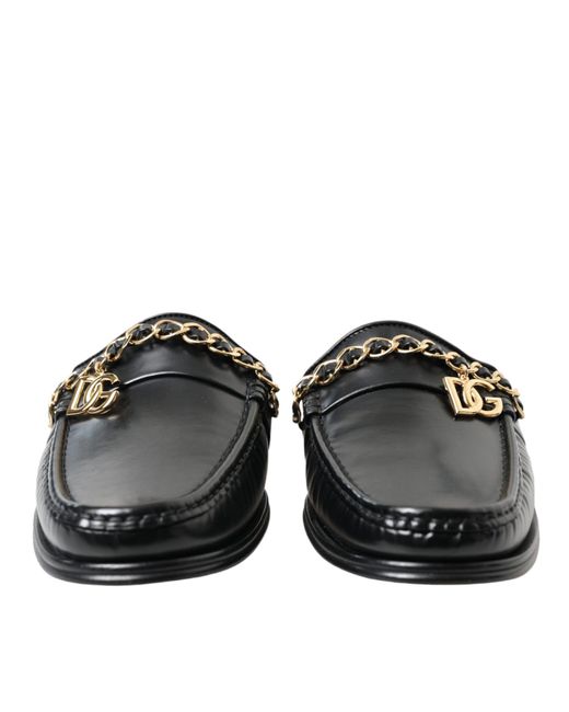 Dolce & Gabbana Black Leather Visconti Slippers Dress Shoes for men