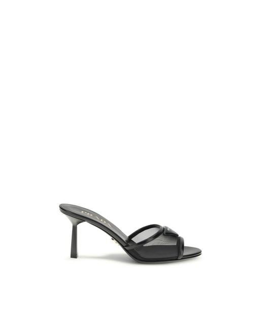 Prada Multicolor Black Calf Leather Bos Taurus Stiletto Heel Sandals