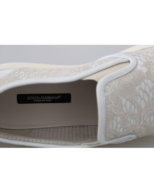 Dolce & Gabbana White Leather Lace Slip On Loafers Shoes