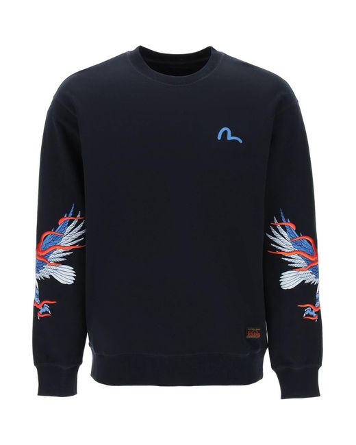 Evisu Blue Seagull & Eagle Embroidered Sweatshirt for men