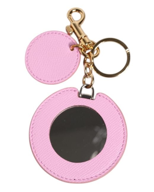 Dolce & Gabbana Pink Calf Leather Metal Logo Print Keyring Keychain