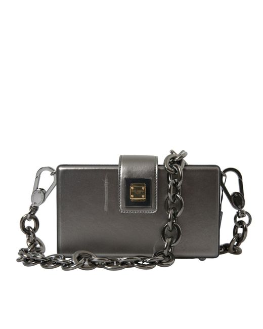 Dolce & Gabbana Black Metallic Gray Calfskin Shoulder Bag With Chain Strap for men