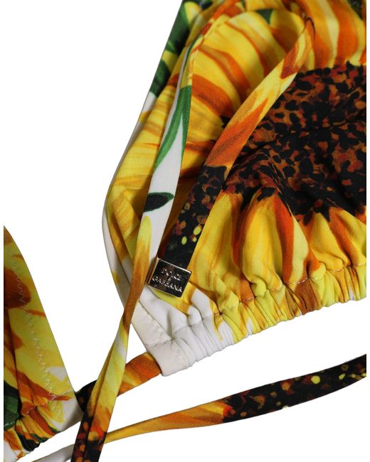 Dolce & Gabbana White Multicolor Floral Halter Beachwear Bikini Top