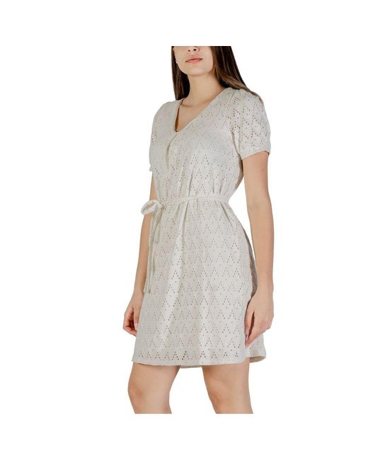 VILA CLOTHES Gray Beige Recycled Polyester Short Dress
