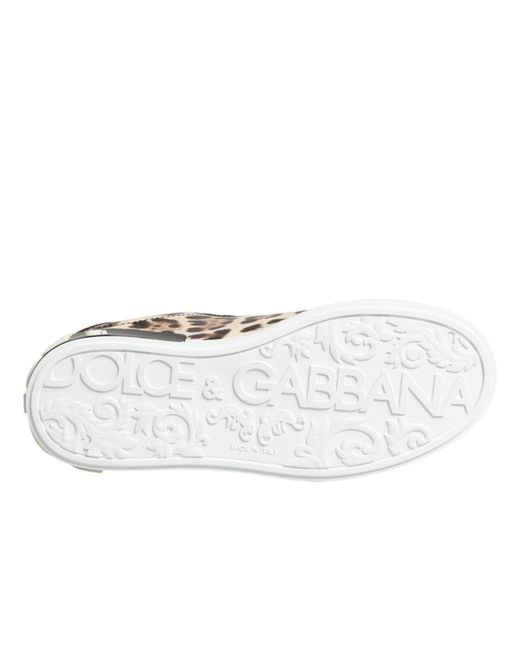 Dolce & Gabbana Black Portofino Sneakers In Leopard-print Calfskin Nappa for men